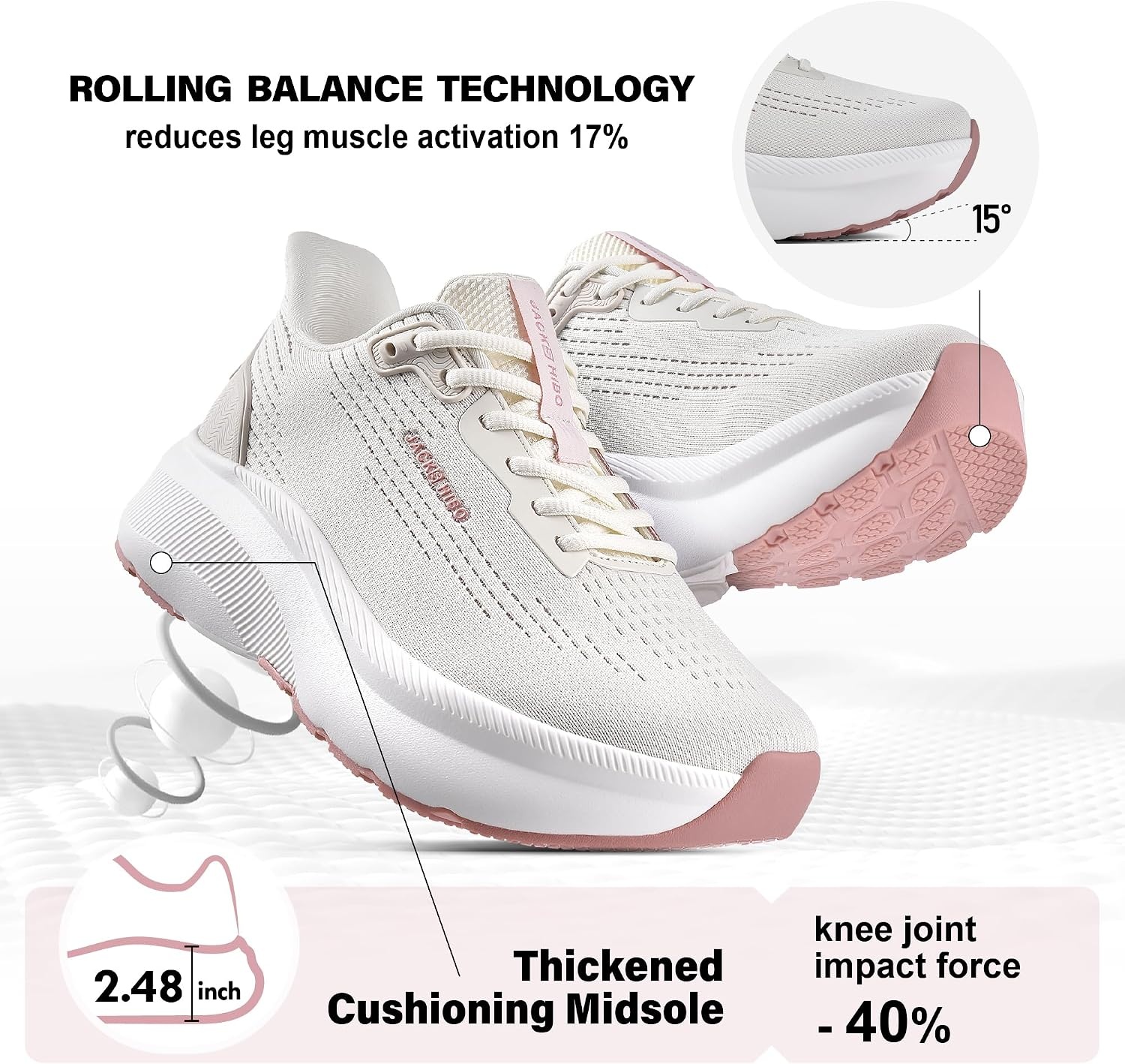 image:imageJACKSHIBO Wide Toe Box Shoes Women Orthopedic Plantar Fasciitis SneakersWide Slip Almond