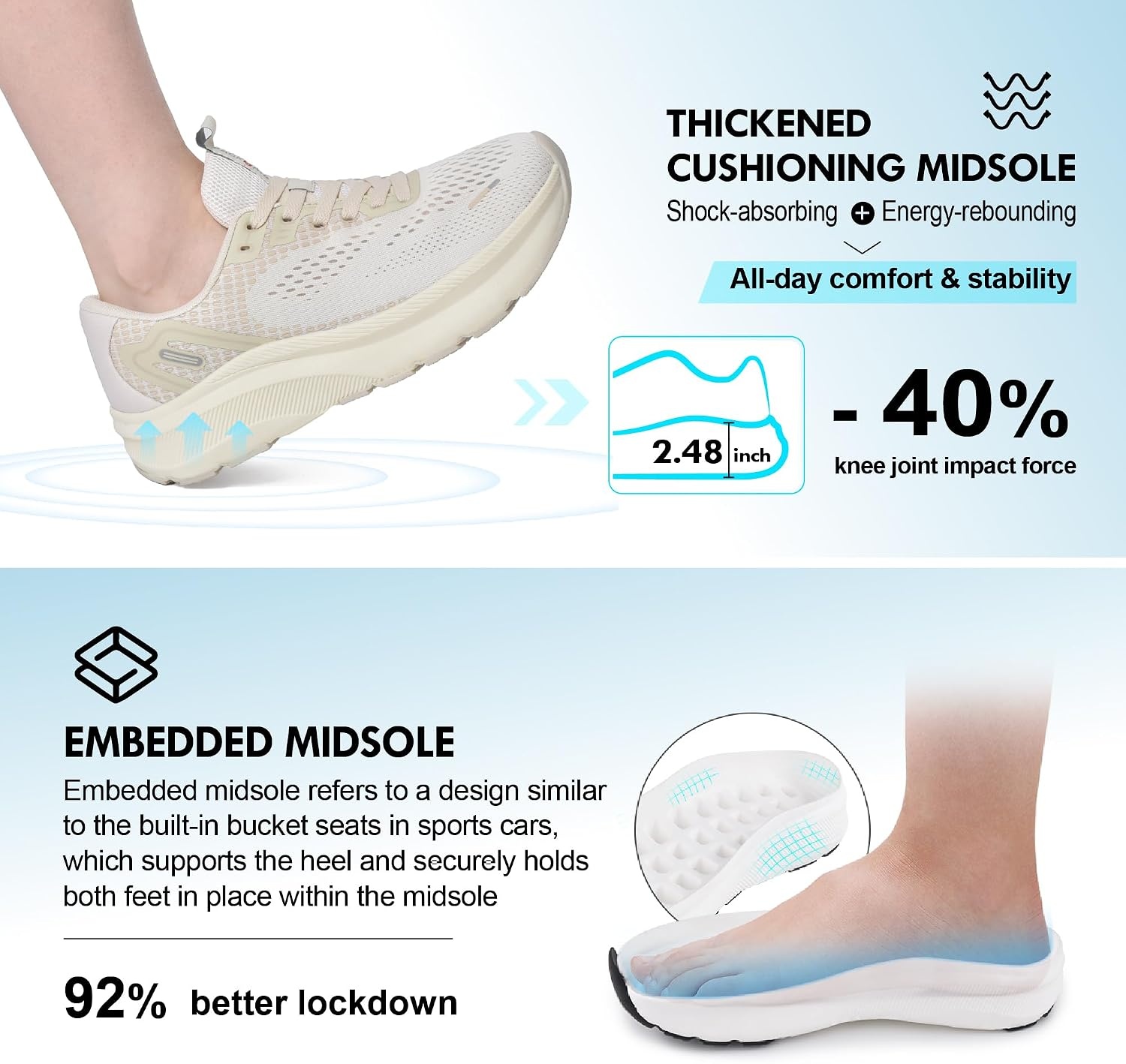 image:imageJACKSHIBO Wide Toe Box Shoes Women Orthopedic Plantar Fasciitis SneakersWide Sneaker Beige