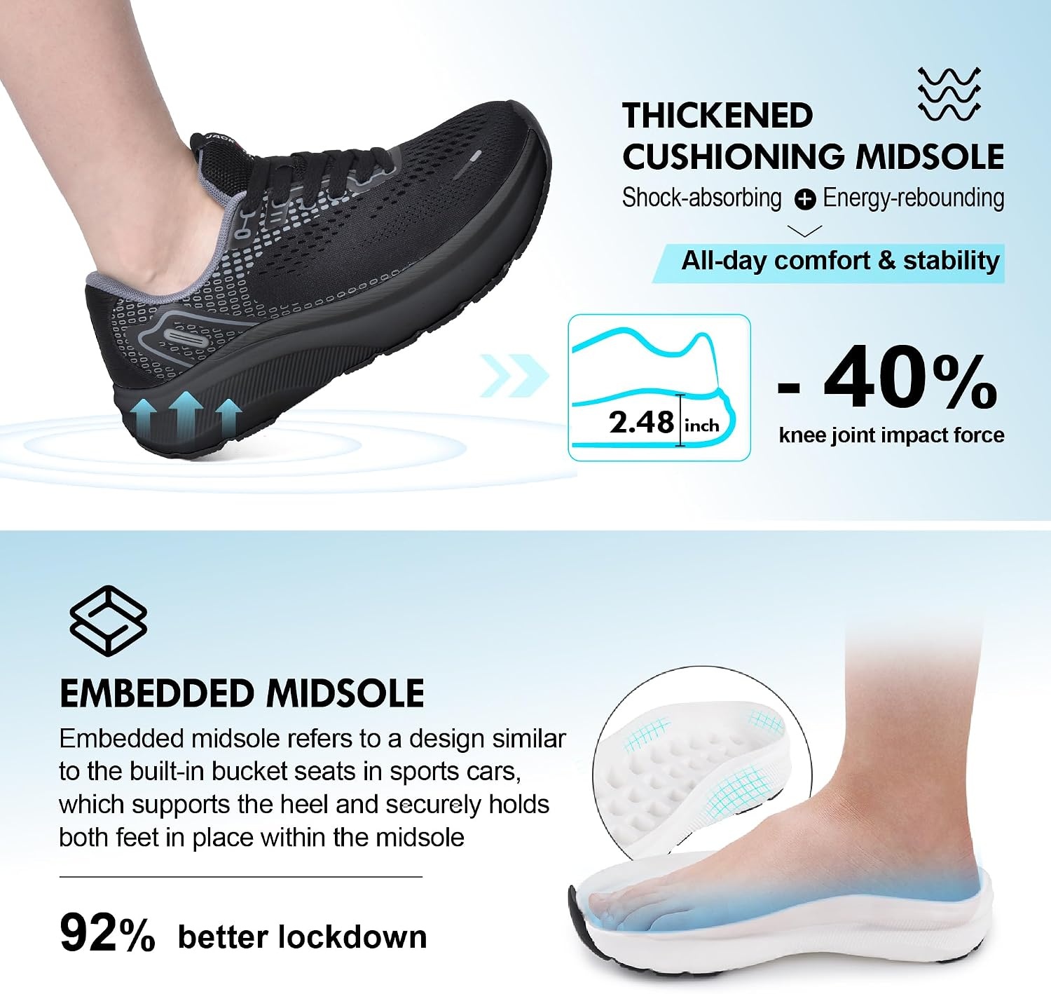 image:imageJACKSHIBO Wide Toe Box Shoes Women Orthopedic Plantar Fasciitis SneakersWide Sneaker Black