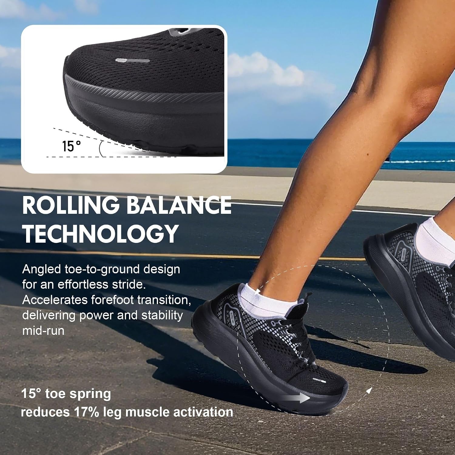 image:imageJACKSHIBO Wide Toe Box Shoes Women Orthopedic Plantar Fasciitis SneakersWide Sneaker Black