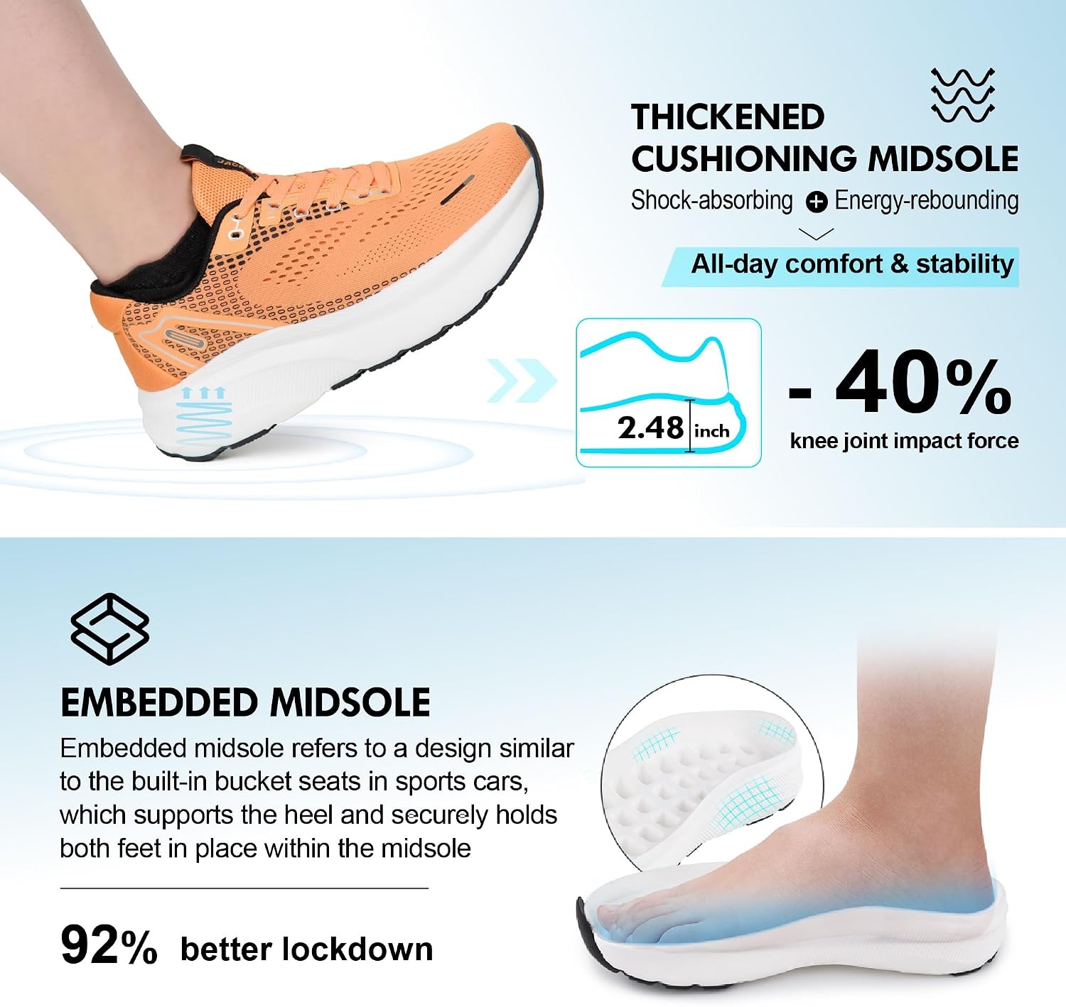 image:imageJACKSHIBO Wide Toe Box Shoes Women Orthopedic Plantar Fasciitis SneakersWide Sneaker Orange