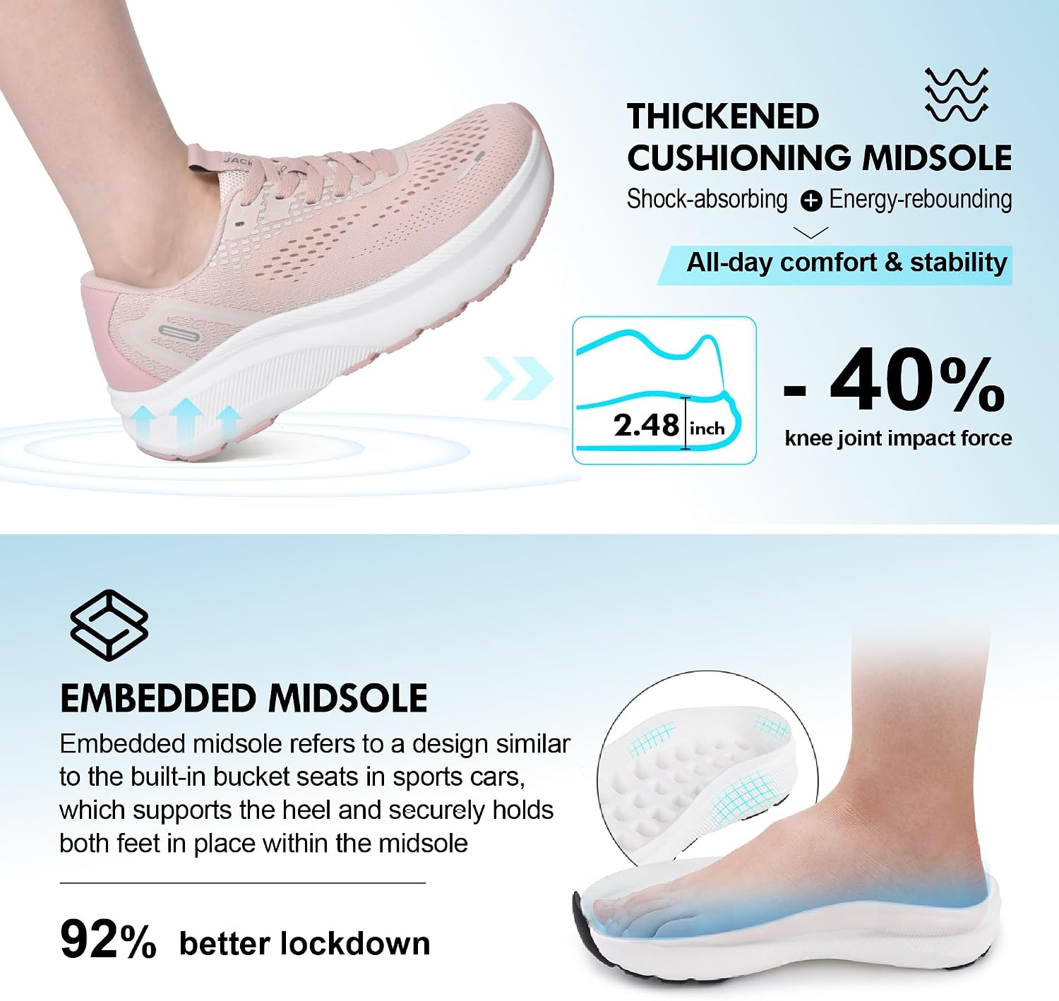 image:imageJACKSHIBO Wide Toe Box Shoes Women Orthopedic Plantar Fasciitis SneakersWide Sneaker Pink